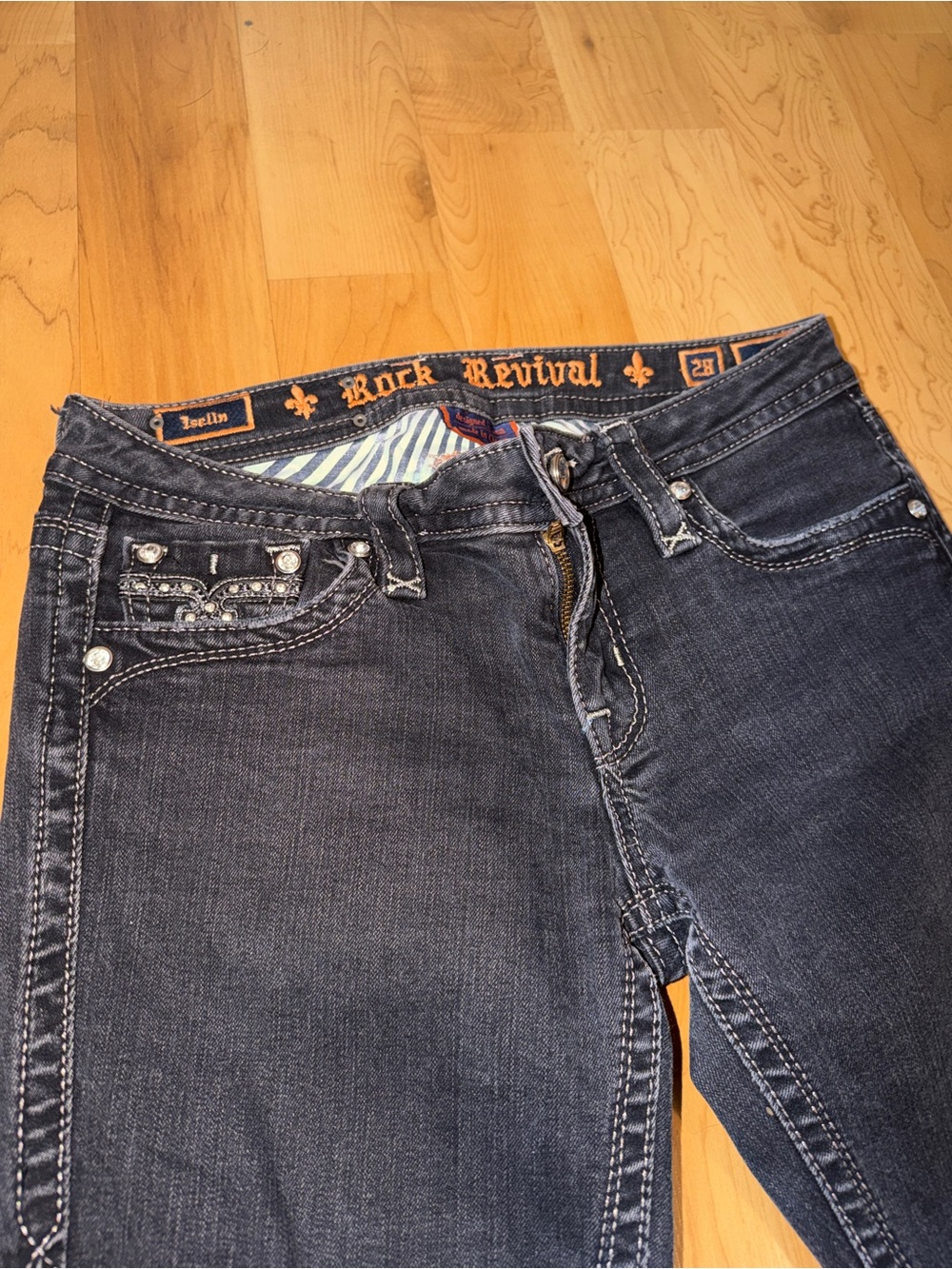 Rock Revival Black Skinny Jeans with Embellished Pockets - Picture 3 of 6